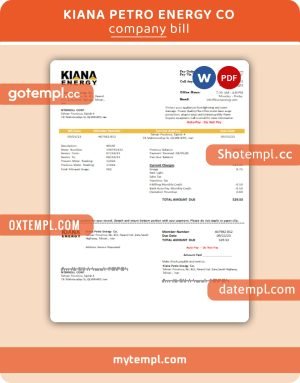 Kiana Petro Energy Co business utility bill, Word and PDF template