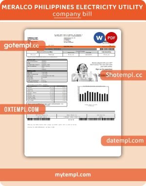 Meralco Philippines electricity business utility bill, Word and PDF template