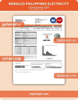Meralco Philippines electricity business utility bill, Word and PDF template