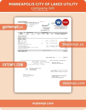 Minneapolis City of Lakes business utility bill, Word and PDF template