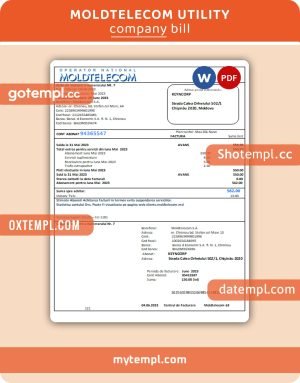 Moldtelecom business utility bill, Word and PDF template