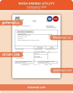 Nvsh Energi business utility bill template, Word and PDF template, 2 pages