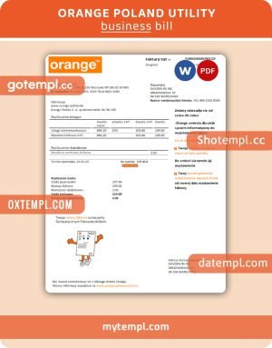 Orange Poland business utility bill, Word and PDF template