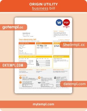 Origin business utility bill, Word and PDF template