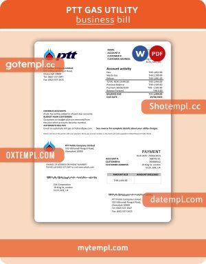 PTT gas business utility bill, Word and PDF template