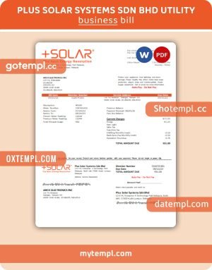 Plus Solar Systems Sdn Bhd business utility bill, PDF and WORD template
