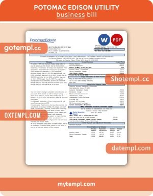Potomac Edison business utility bill, Word and PDF template