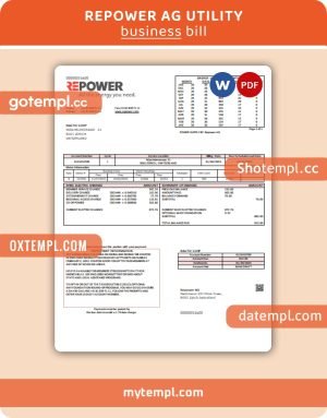 Repower AG business utility bill, Word and PDF template