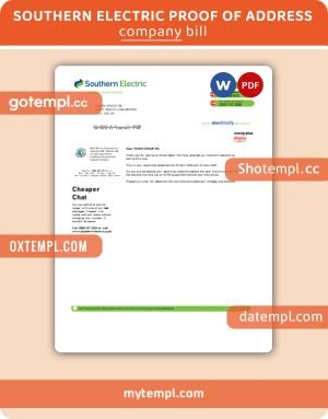 Southern Electric proof of address business utility bill, Word and PDF template