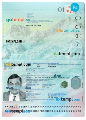 Switzerland passport template in PSD format, 2022-present