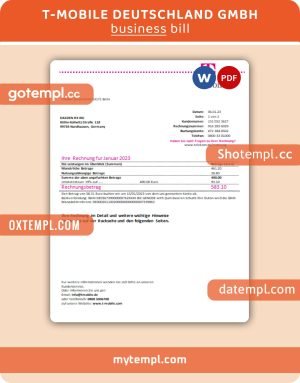 T-Mobile Deutschland Gmbh business utility bill, Word and PDF template