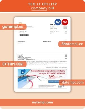Teo LT business utility bill, Word and PDF template