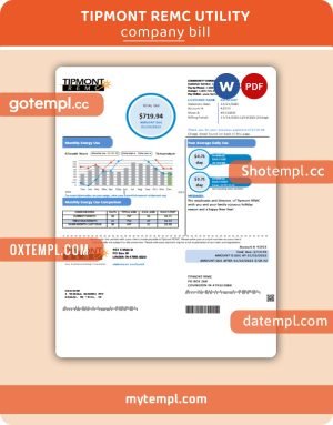 Tipmont REMC business utility bill, Word and PDF template