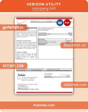 Verizon business utility bill, Word and PDF template