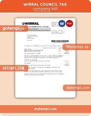 Wirral council tax business bill, Word and PDF template