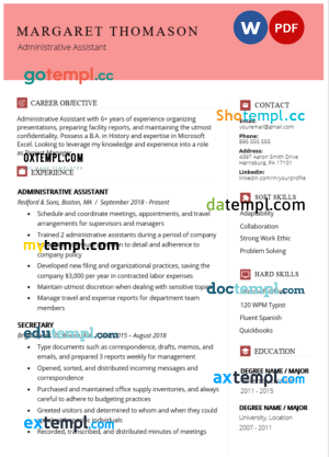 administrative assistant stylish resume Word and PDF download template