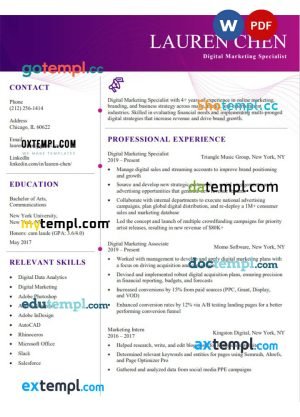 black & blue resume Word and PDF download template