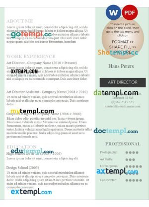 art worker professional resume Word and PDF download template
