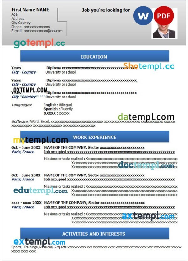 blue modern resume Word and PDF download template