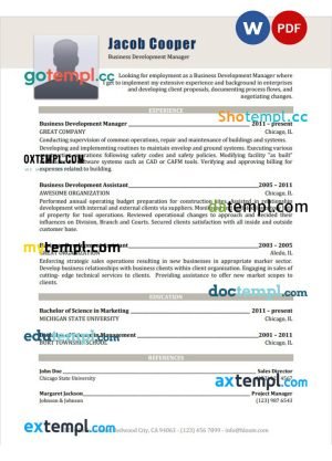 business manager resume Word and PDF download template