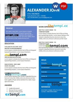 internship resume Word and PDF download template