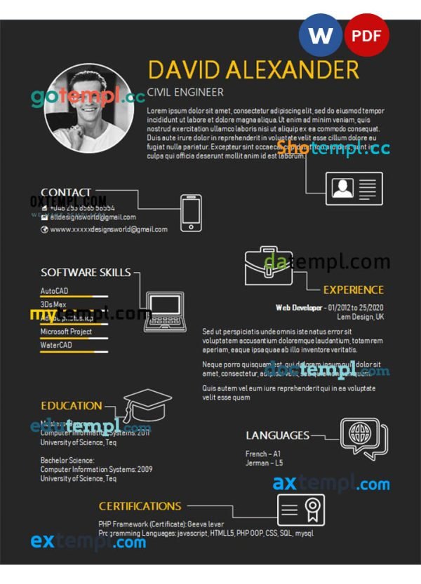 civil engineer new resume Word and PDF download template