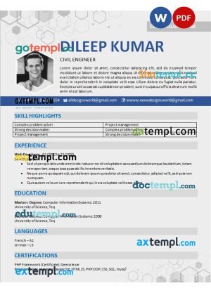 civil engineer resume Word and PDF download template