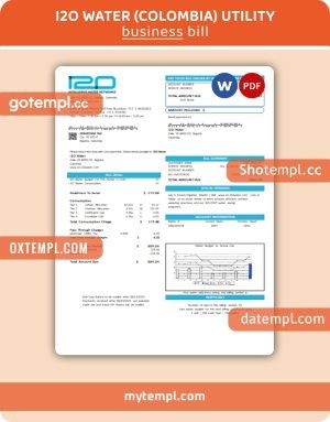 i2O Water (Colombia) business utility bill, Word and PDF template