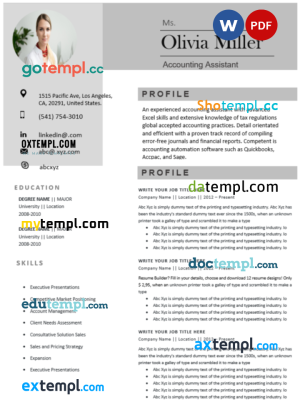 free accounting assistant resume Word and PDF download template