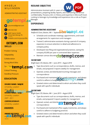 marketing assistant resume Word and PDF download template