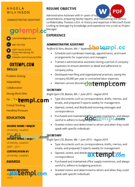 free administrative assistant new resume Word and PDF download template