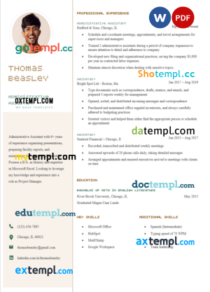 free administrative assistant professional resume Word and PDF download template