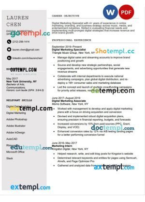 clean modern resume Word and PDF download template