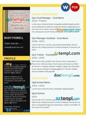 club manager resume Word and PDF download template