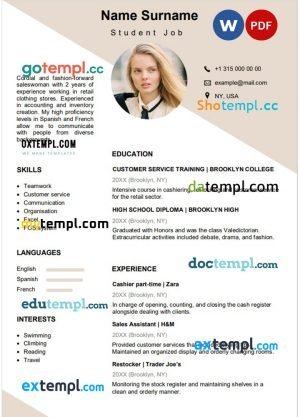 college resume Word and PDF download template