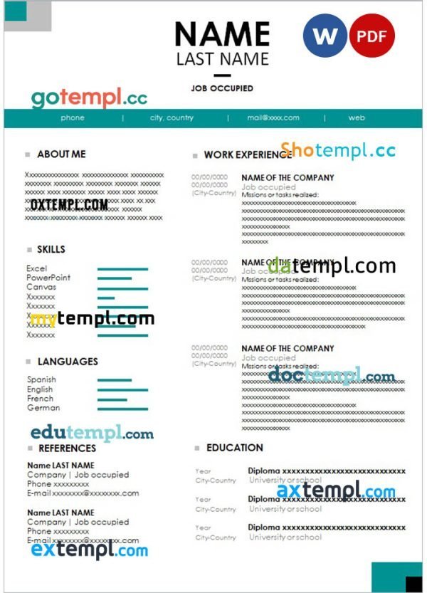 colored easy resume Word and PDF download template