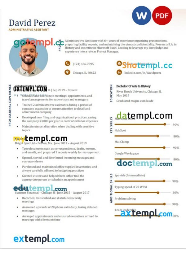 colorful administrative assistant resume Word and PDF download template