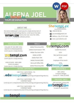 colorful design resume Word and PDF download template