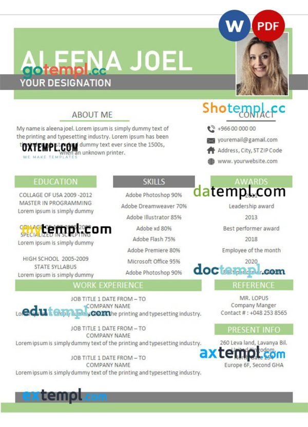 colorful design resume Word and PDF download template