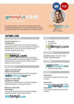 colorful orange resume Word and PDF download template