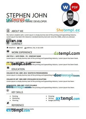 computer software developer resume Word and PDF download template