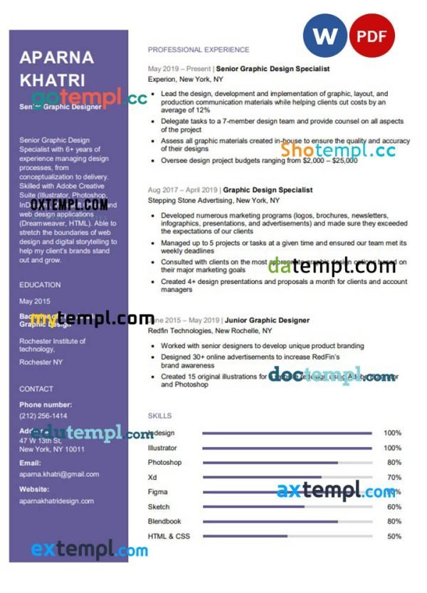 cool senior graphic designer resume Word and PDF download template