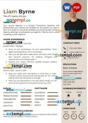 creative art job resume Word and PDF download template