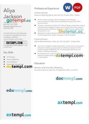 creative director new resume Word and PDF download template