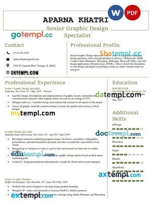creative senior designer resume Word and PDF download template