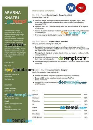 creative senior graphic designer resume Word and PDF download template