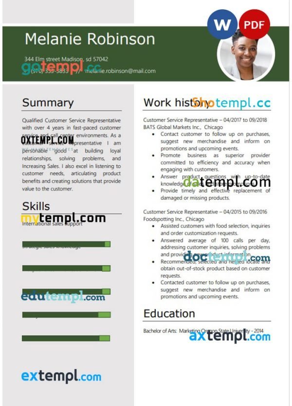 customer serivce representative resume Word and PDF download template