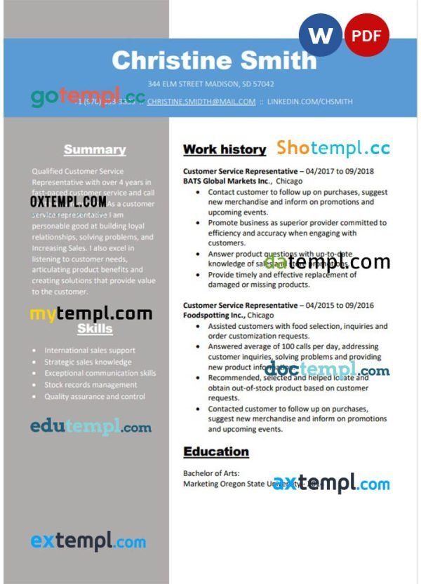 customer service representative modern new resume Word and PDF template