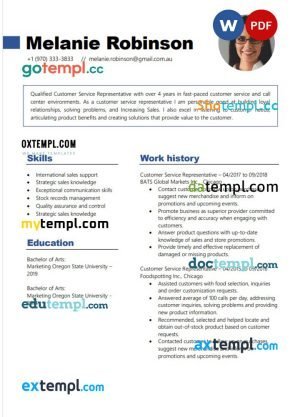 customer service representative modern resume Word and PDF template