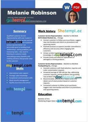customer service representative new resume Word and PDF download template